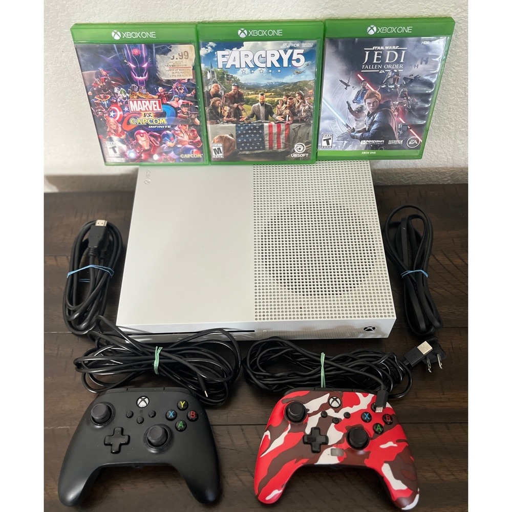 Microsoft Xbox One S 500GB White Console Bundle 2 Controllers 3 Games Tested